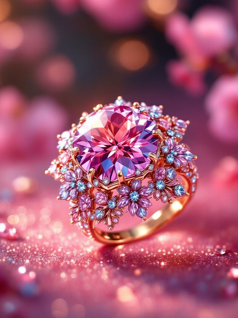 Luxury Sakura Ring with Gemstones and Diamonds