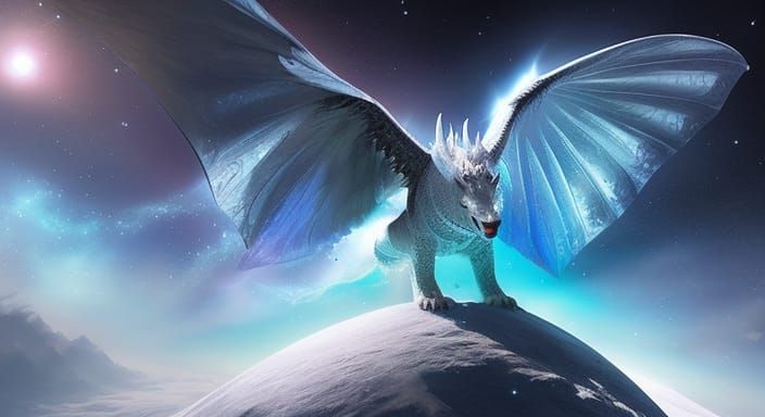 Ice Dragon in Space: Hyperrealistic Digital Portrait