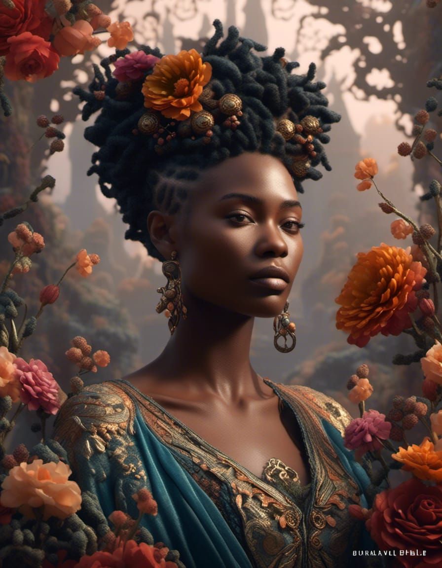 Melanated Beauty with Floral Accents