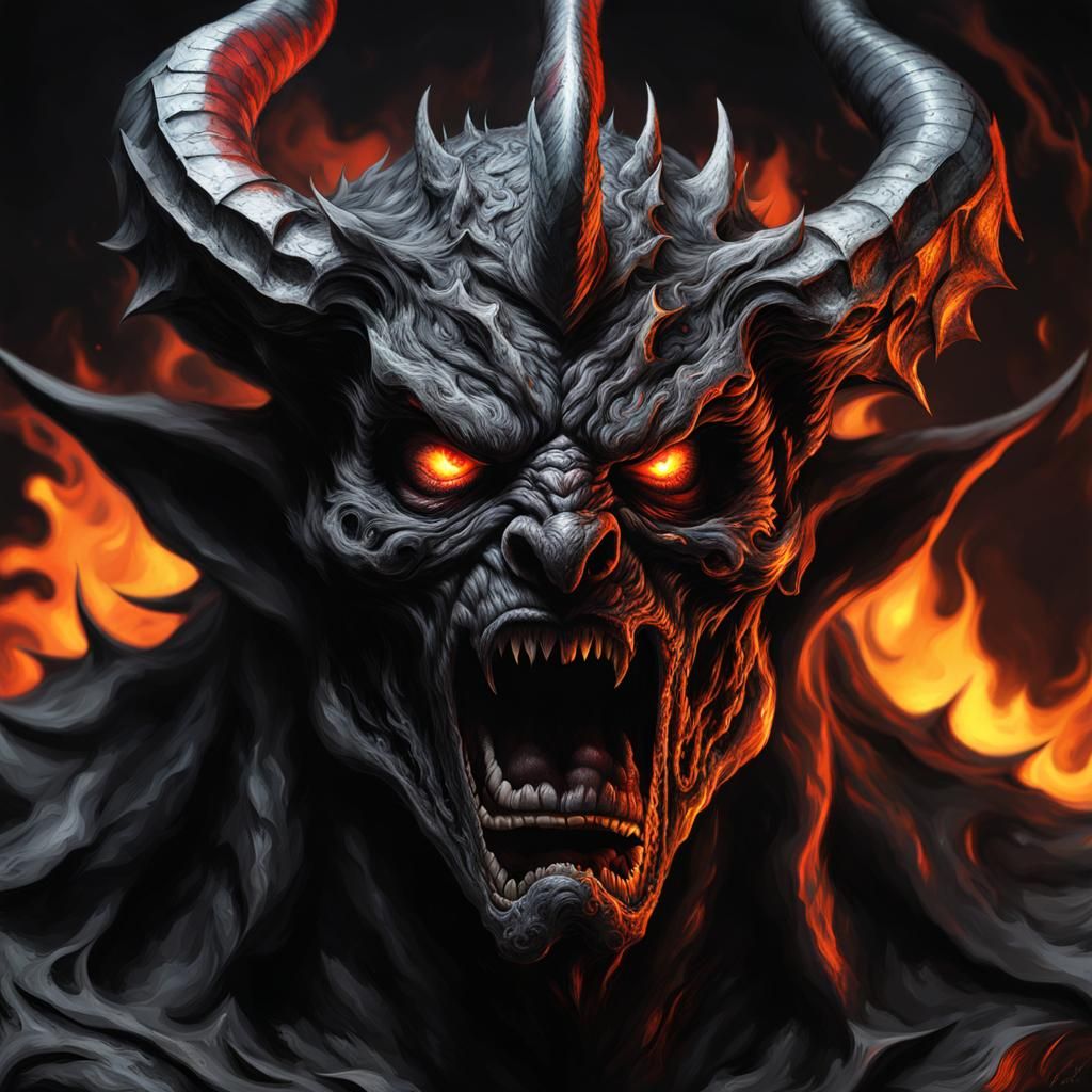 Detailed Horror Demon Lord of Hell in Grayscale