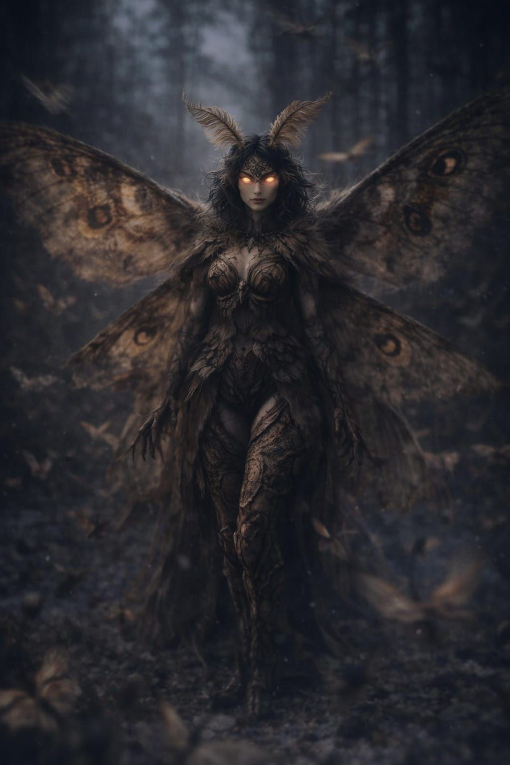 Personified Nocturnal Moth in Blurred Reality