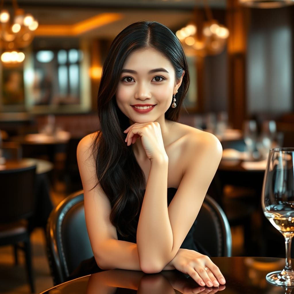 Beautiful Chinese Girl in Evening Gown Portrait