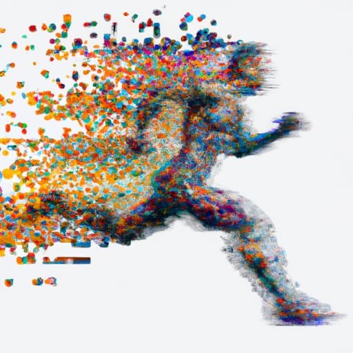 Kinetic Pixel-Art: Man Running with Paint Splashes