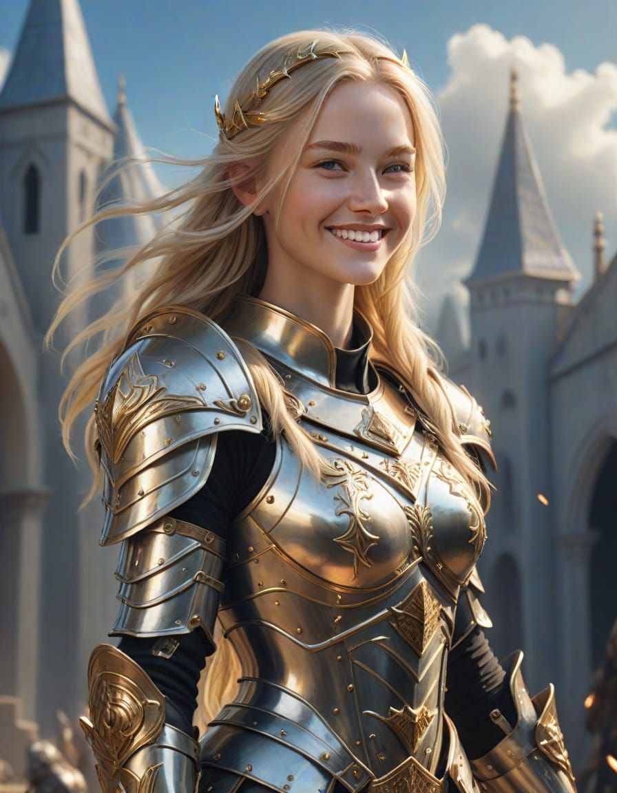 Ethereal Beauty in God Armor, Hyperrealistic Style