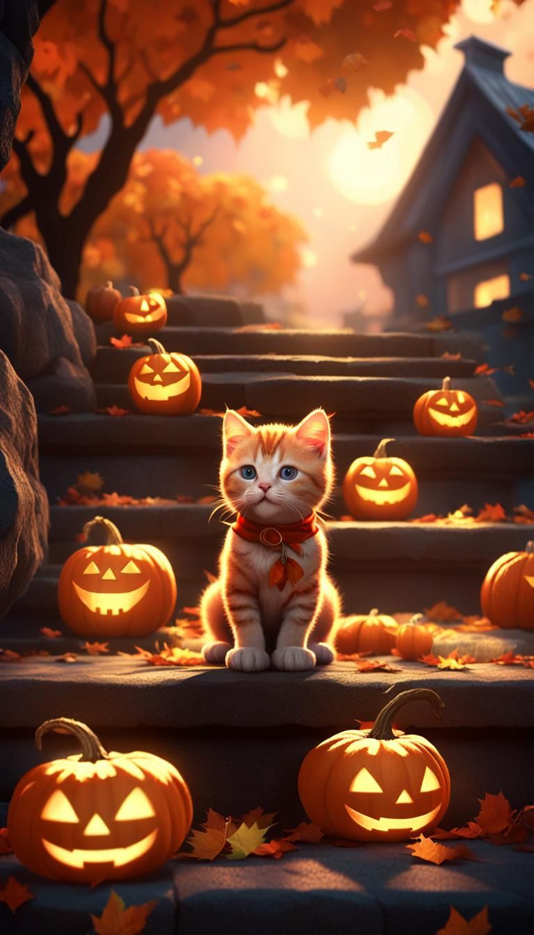 Kitten's Halloween Dream: 3D Game Cinematic Still