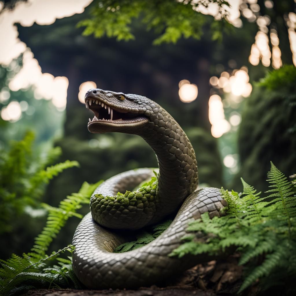 Giant Snake Statue in Ancient Forest Photography