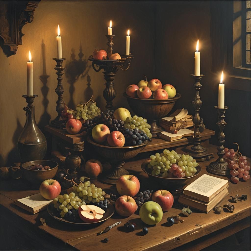 Renaissance Still Life with Fruit and Candles