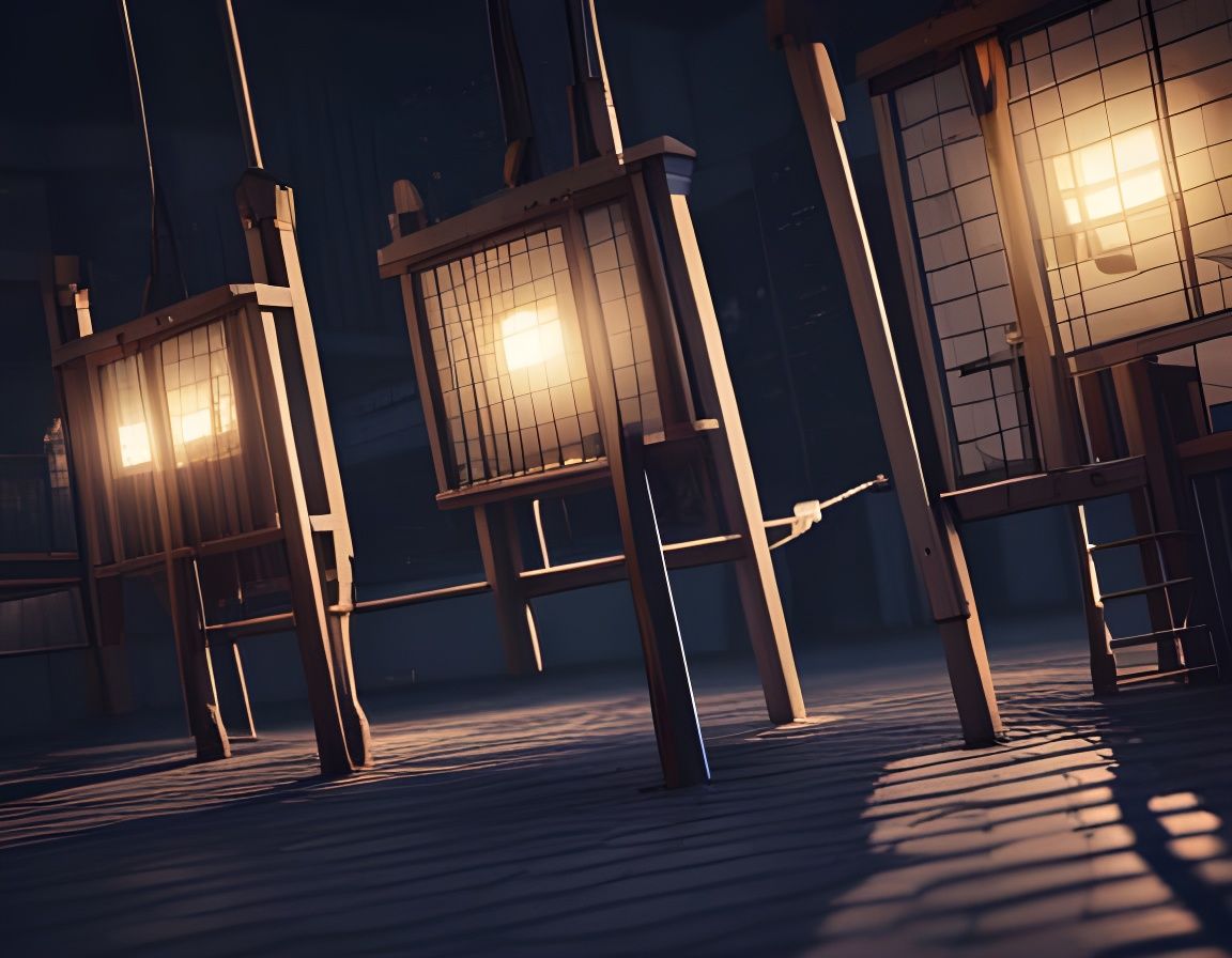 Swinging Lights in the Night: 3D Rendered Scene