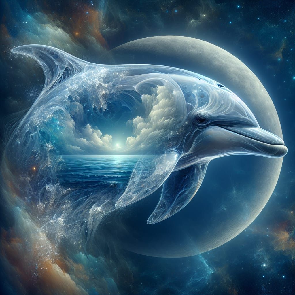 Ethereal Transparent Dolphin with Ocean Scene