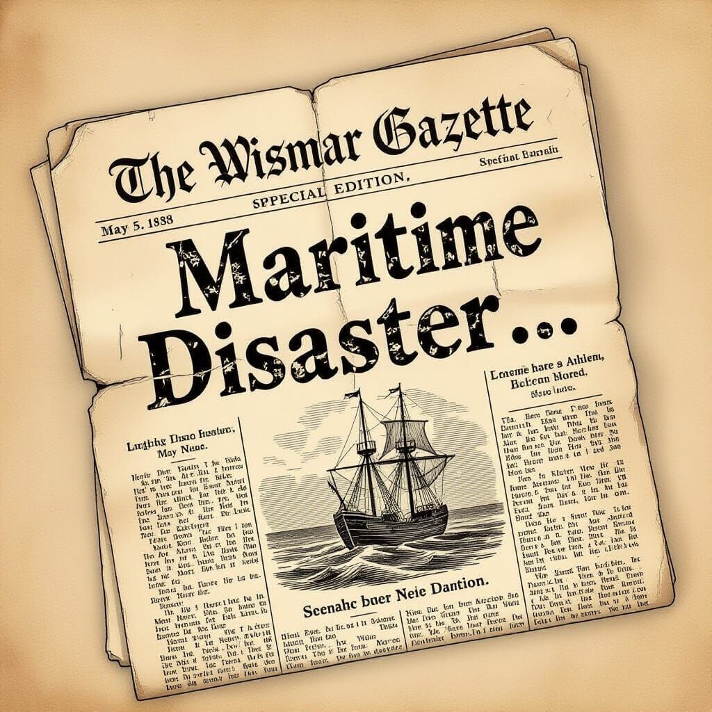 Vintage Newspaper Reports Maritime Disaster in Engraved Styl...