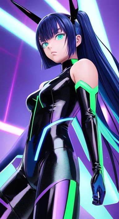 Girl in Neon-Lit Drone Suit