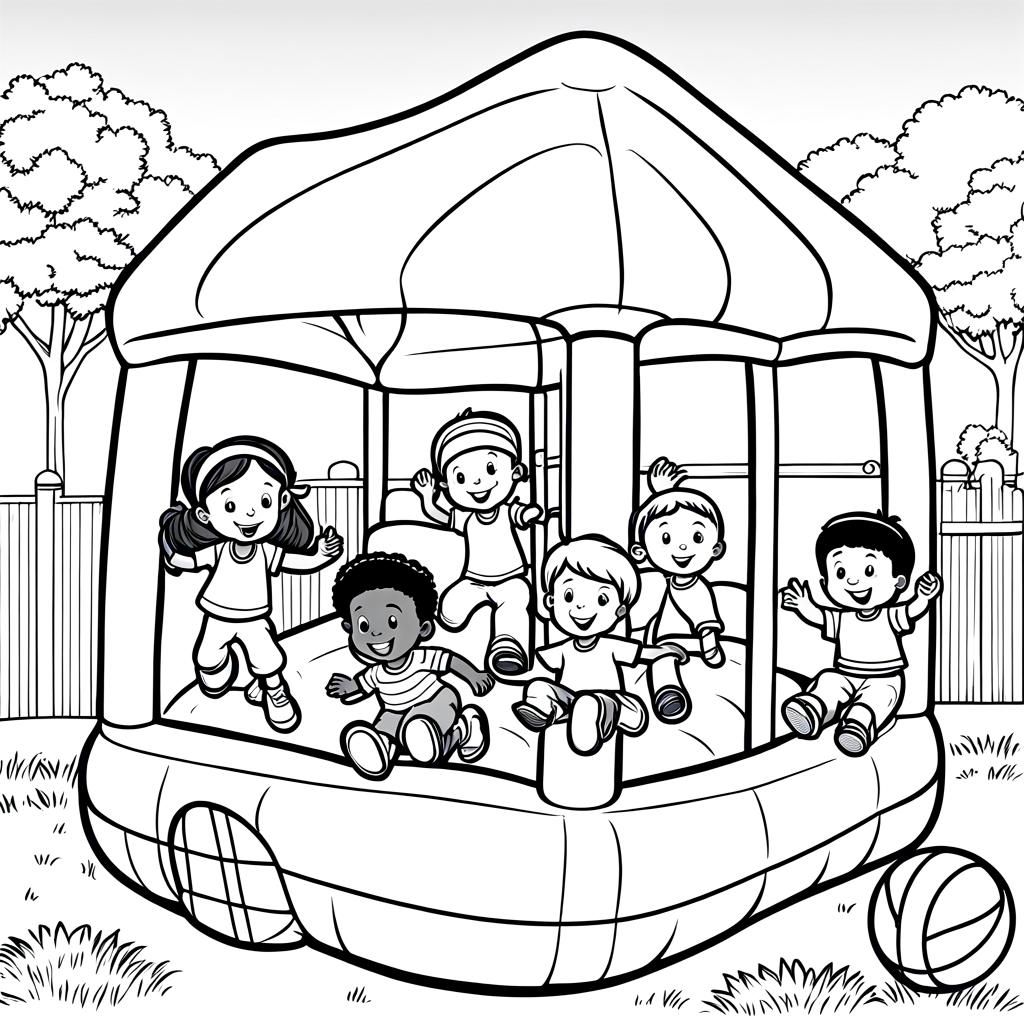 Children's Bouncy House: Simple Coloring Book Page