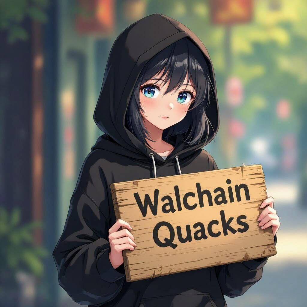Anime Girl with "Walchain Quacks" Sign in Vibrant Style