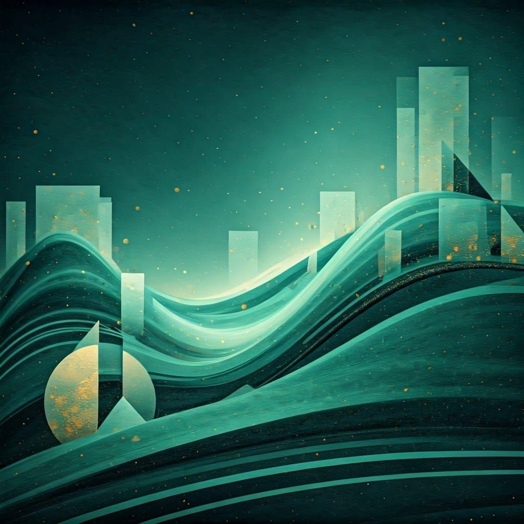 Abstract Surreal Hillscape in Vibrant, Dreamlike Geometric A...