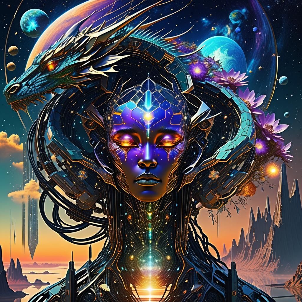 "πΈ Ethereal beings cloaked in cosmic mist :: Metropolis of floating islands tethered by energy beams π :: Metallic flor...