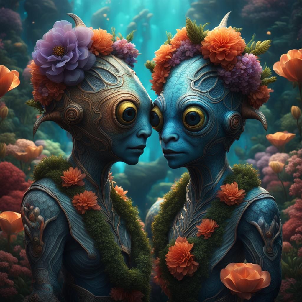 Anthropomorphic Alien Fish Couple in Fantasy Art