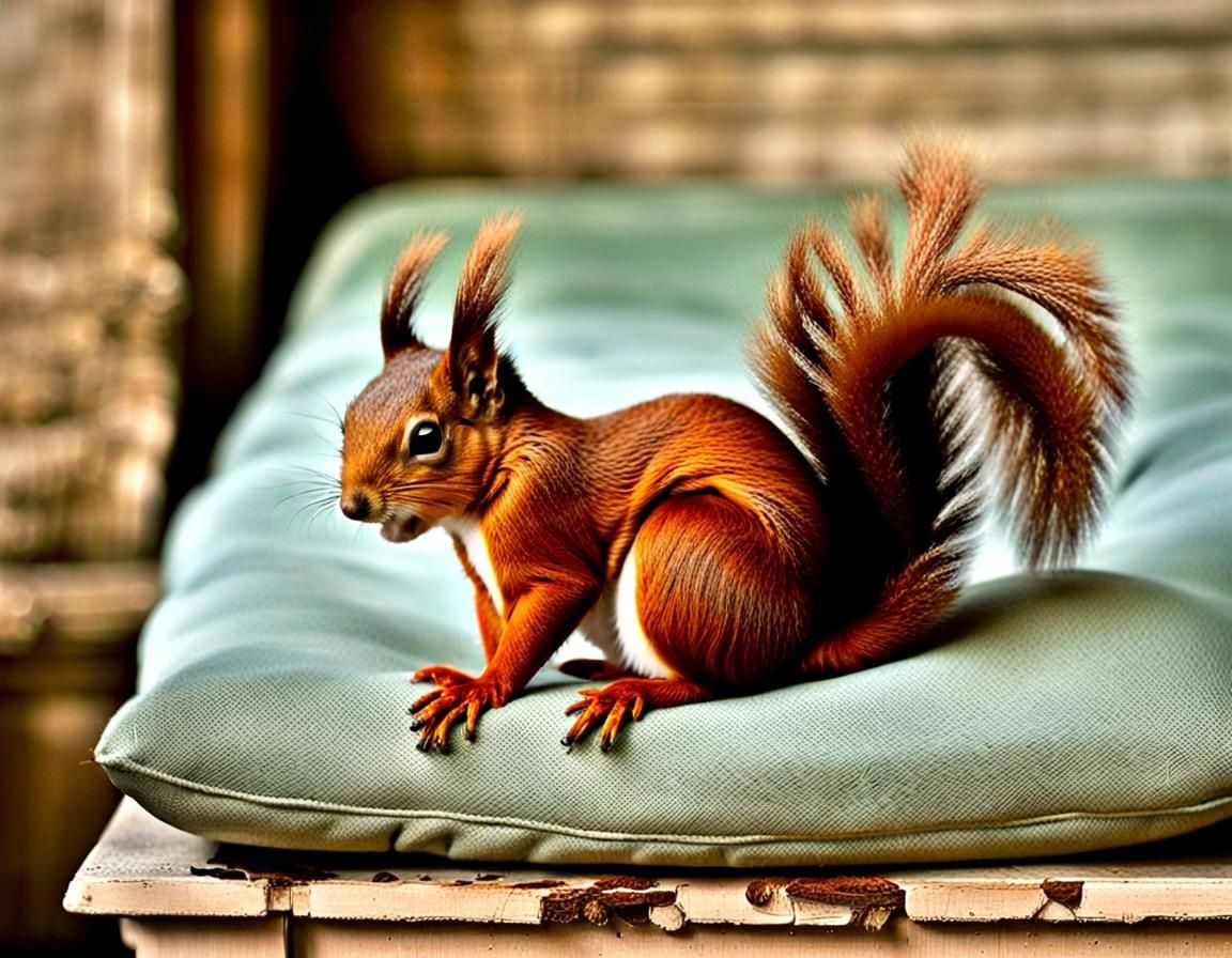 Squirrel Pretending to Sleep by Firelight