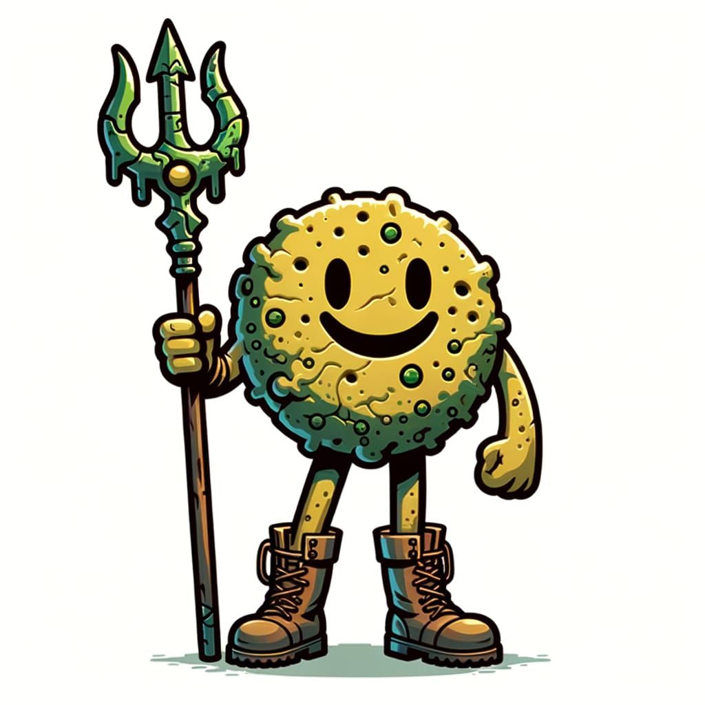 Anthropomorphic Smiley-Face Warrior with Trident