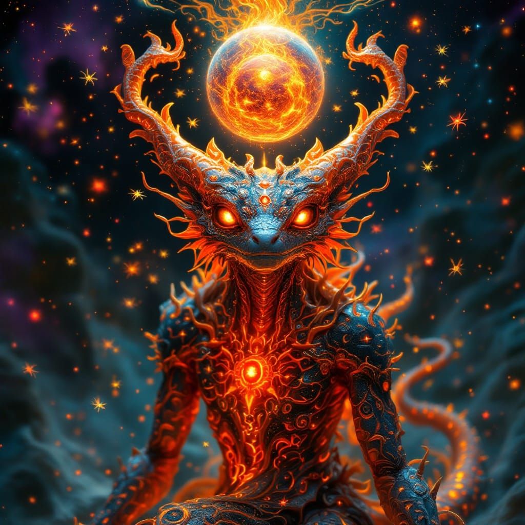 Ethereal Android Sea Dragon Ascends in Cosmic Storm