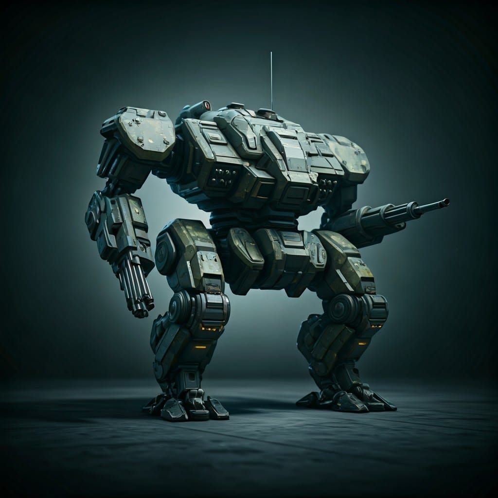 Futuristic Military Robot Mech in Polished Metal Finish