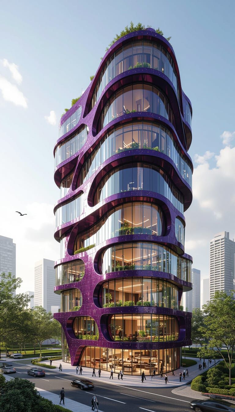 Futuristic High-Rise Building with Organic Curves