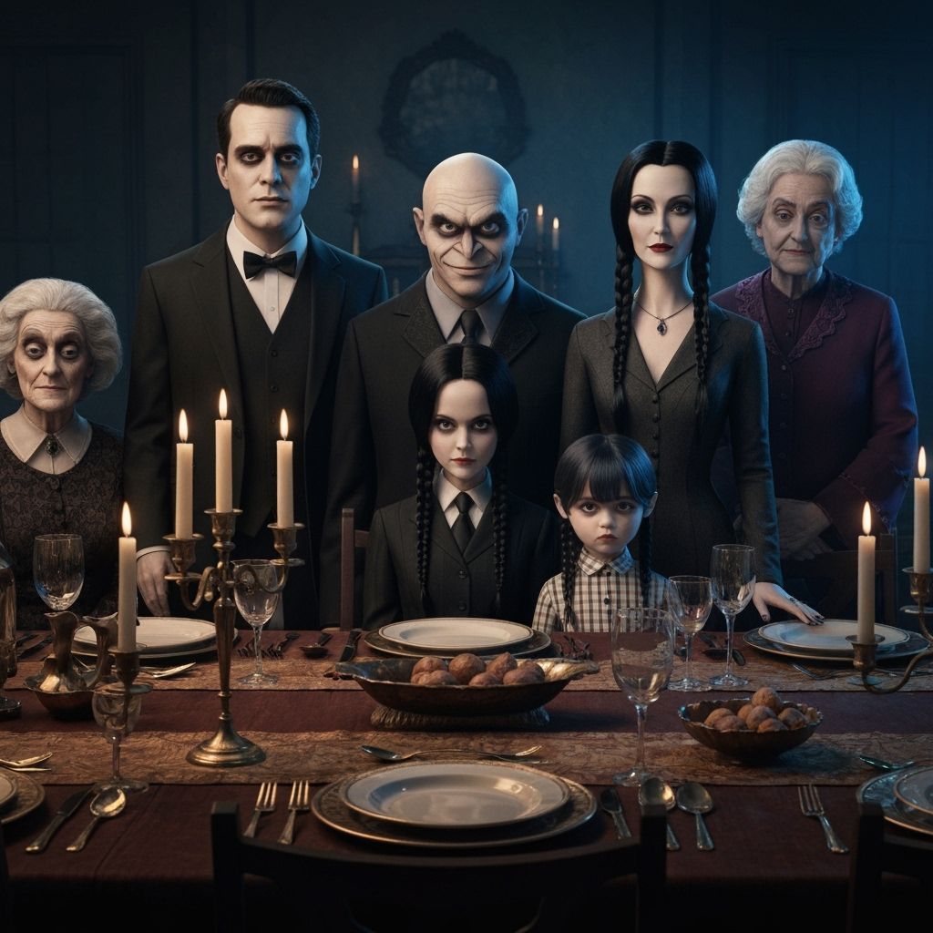 The Addams Family Arrives for Dinner in Photorealistic Style