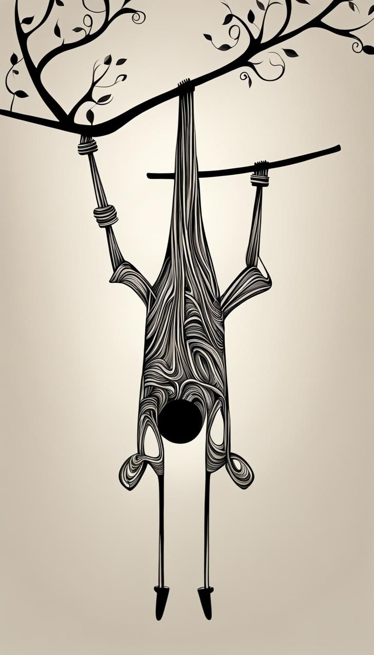 Whimsical Stick Figure Hanging Upside Down Illustration