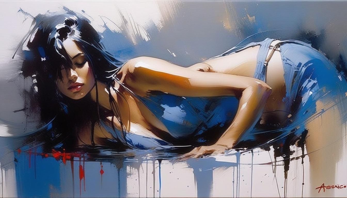 Sensual Latina Woman in Watercolor Splash Art