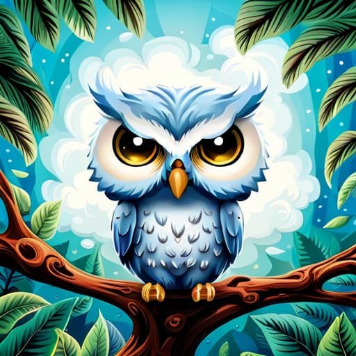 Detailed Chibi Red Owl Portrait in Forest