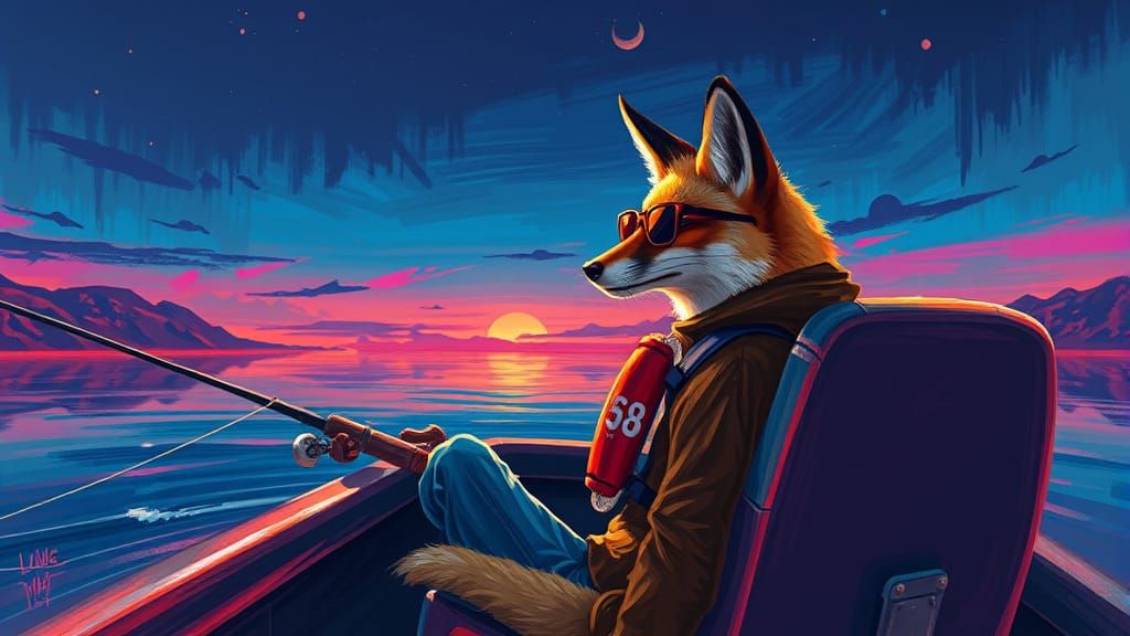 Fox Fishing in Style of Loish