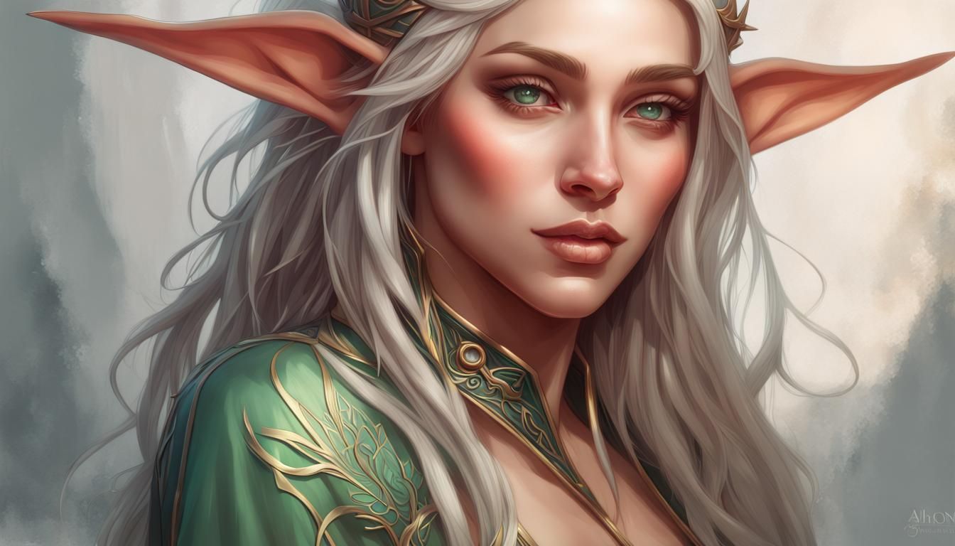 Elegant Elf Portrait in Digital Painting Style
