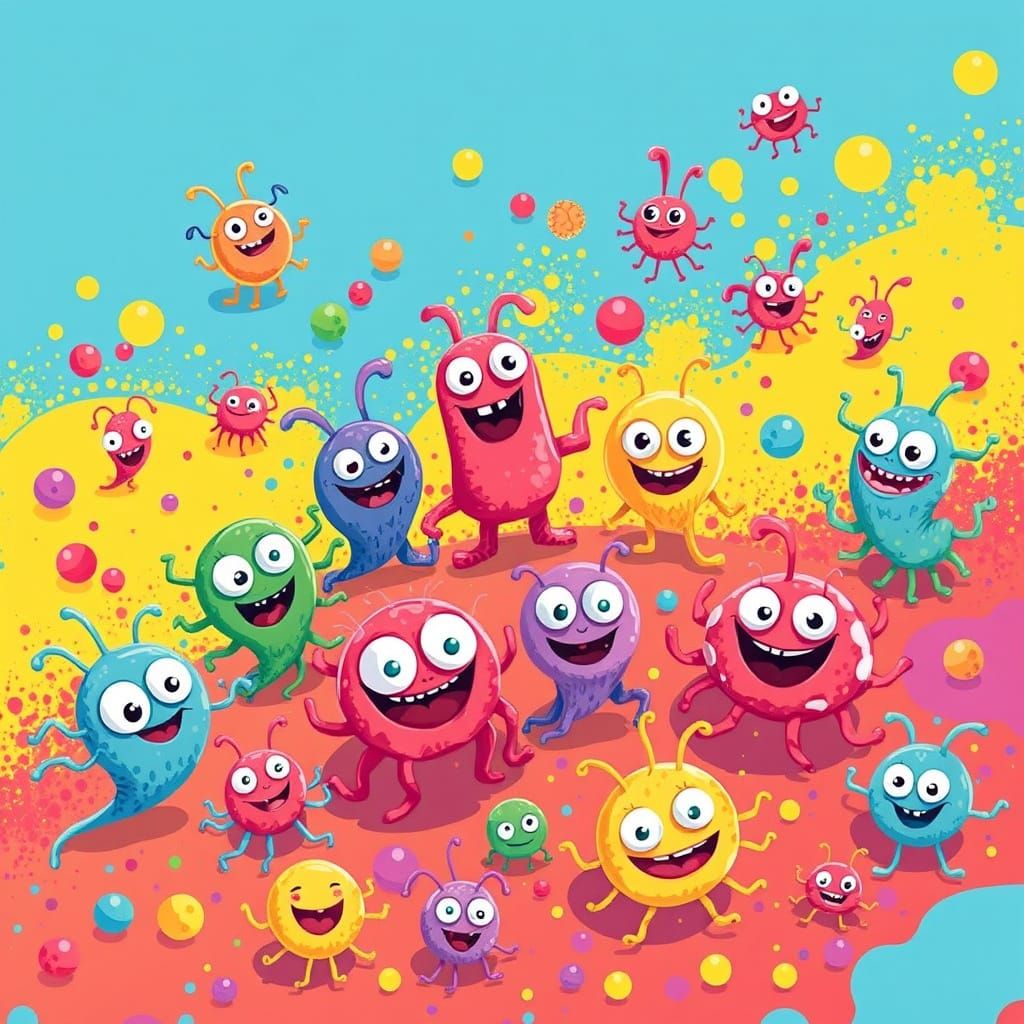 Whimsical Cartoon Microbes in a Playful Style