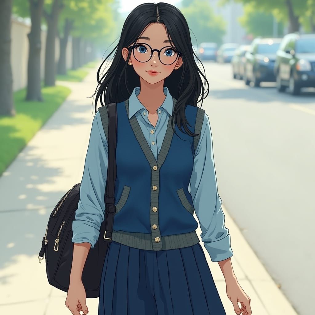 Young Woman Walking Home: Hyper-Realistic Portrait