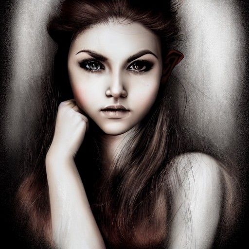 Detailed Charcoal Portrait of a Beautiful Elf Woman