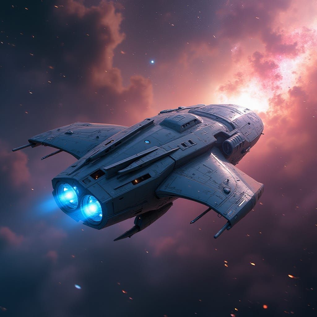 Cyberpunk Futuristic Spaceship in a Vibrant Nebula Galaxy