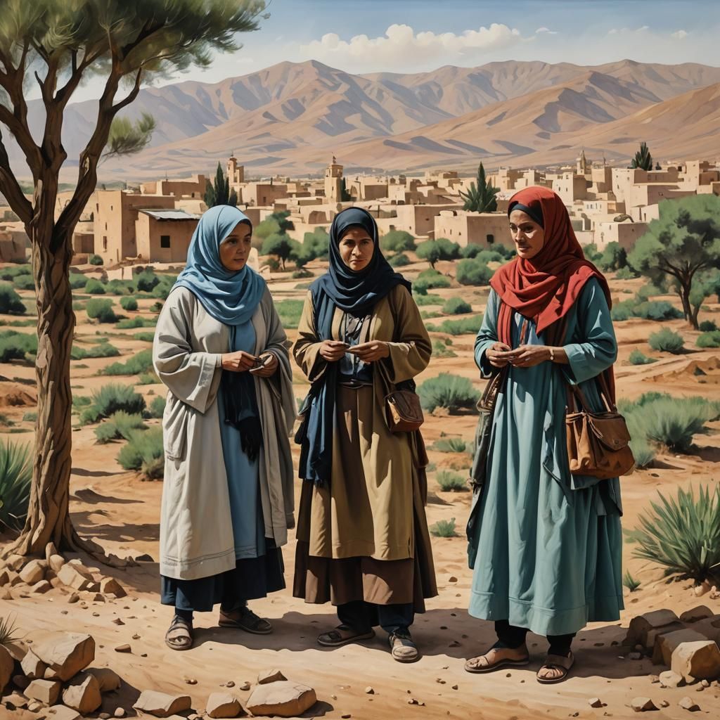 Artists Painting in Rural Morocco: Realistic Style