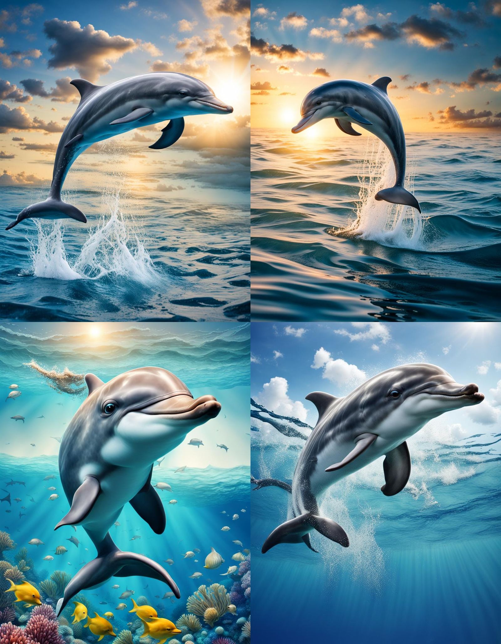 Happy Dolphin in Ocean with Colorful Fish