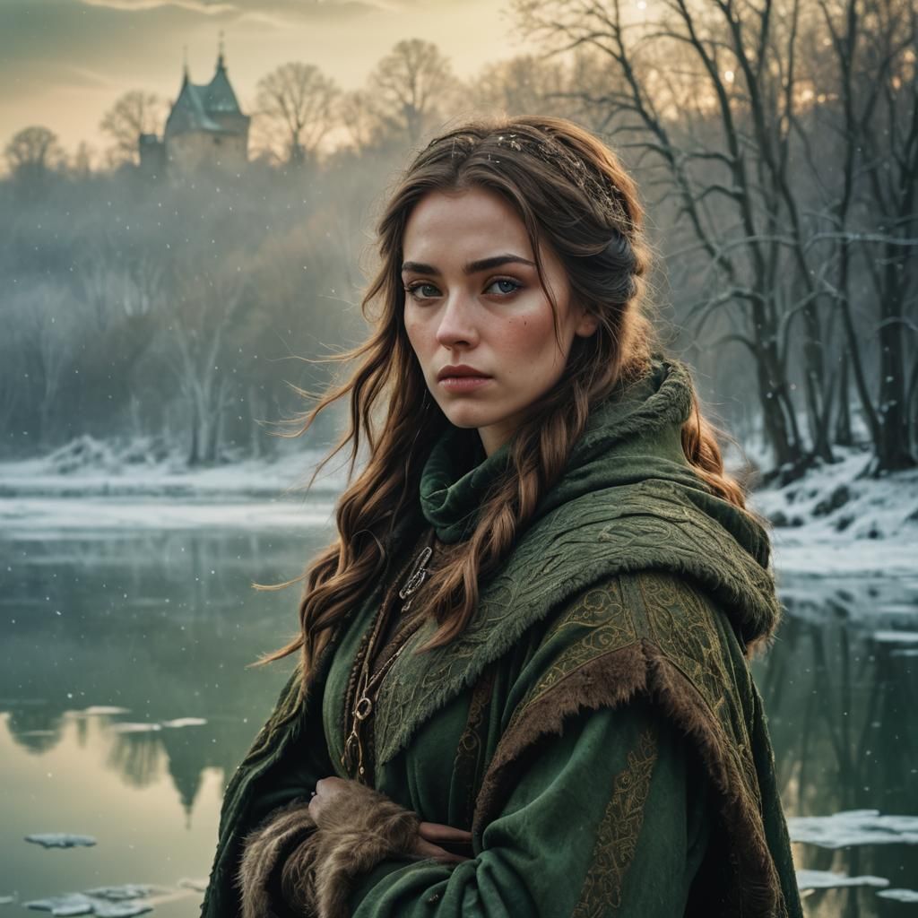 Dark Fantasy Woman by Frozen Lake