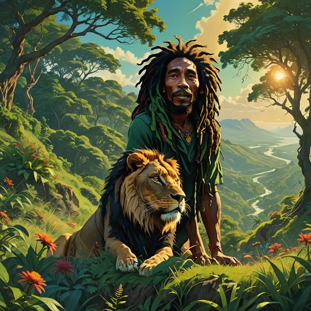 Bob Marley Rides a Lion: Digital Art