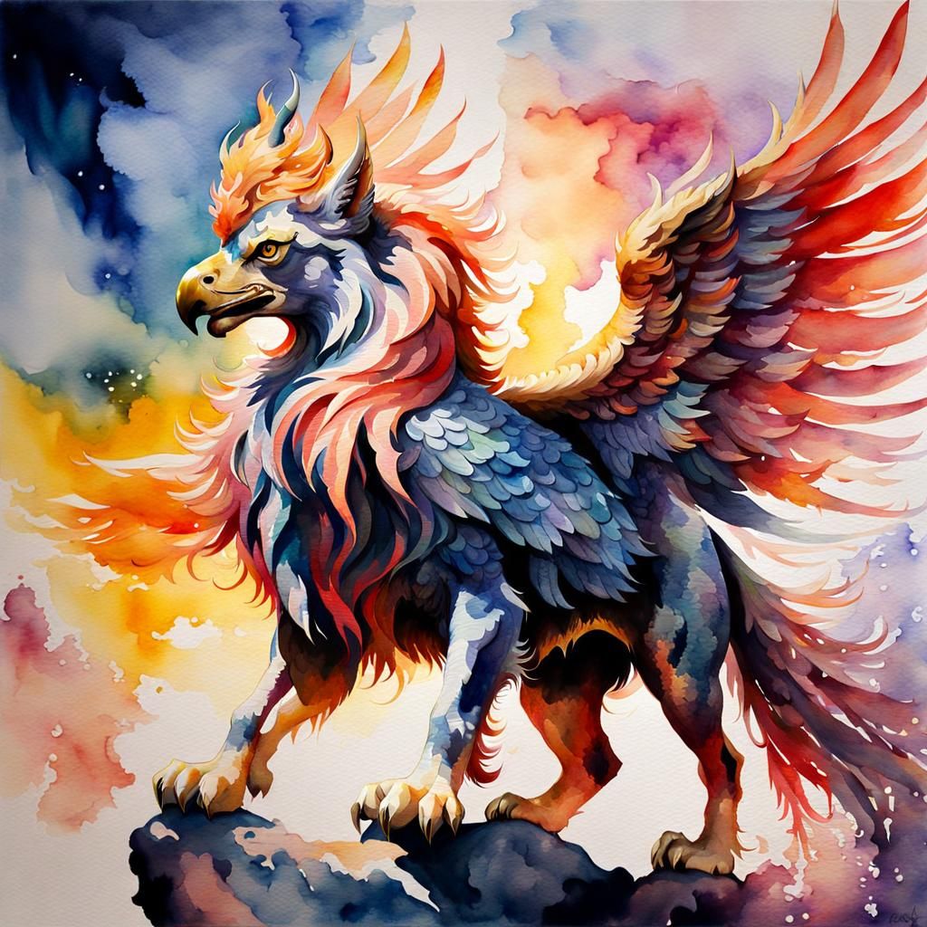 Ethereal Griffin Pet in Watercolor Painting