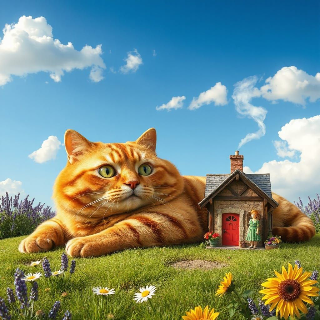 Whimsical Cat in Enchanted Cottage