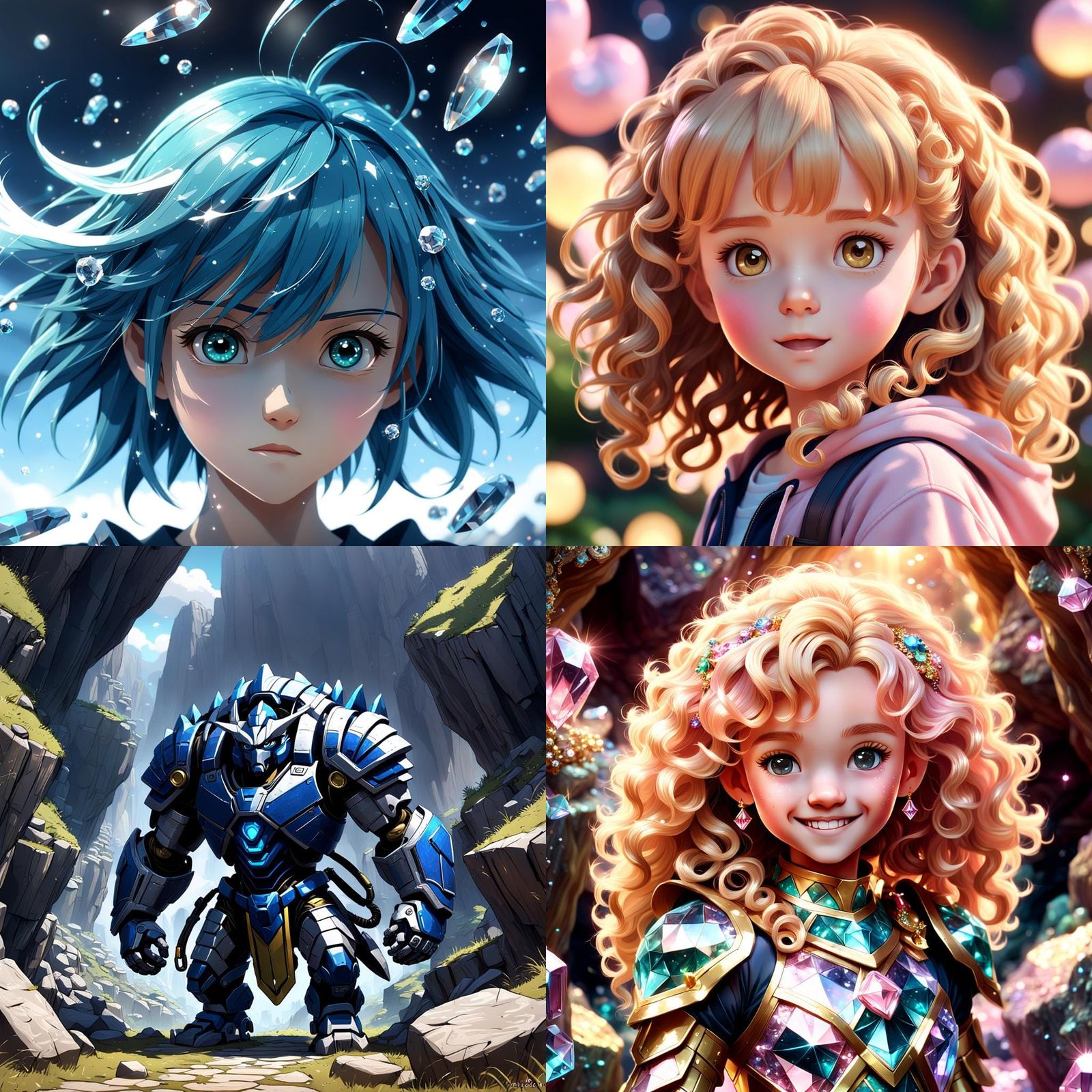 Cute Anime Girl with Crystalline Body in 3D