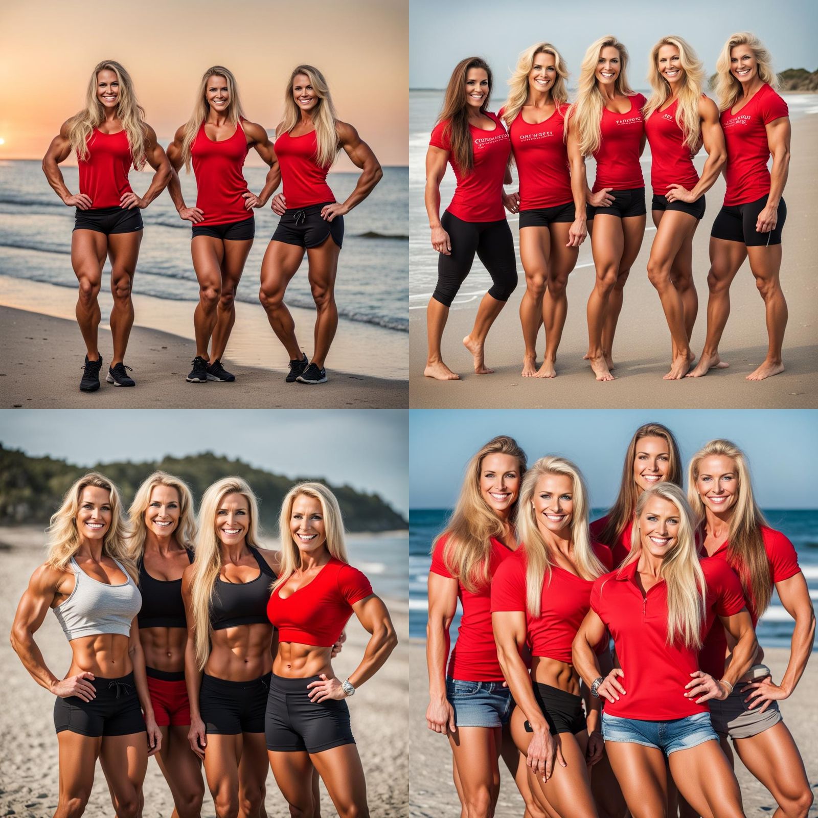 Female Bodybuilders on a Beach Smiling