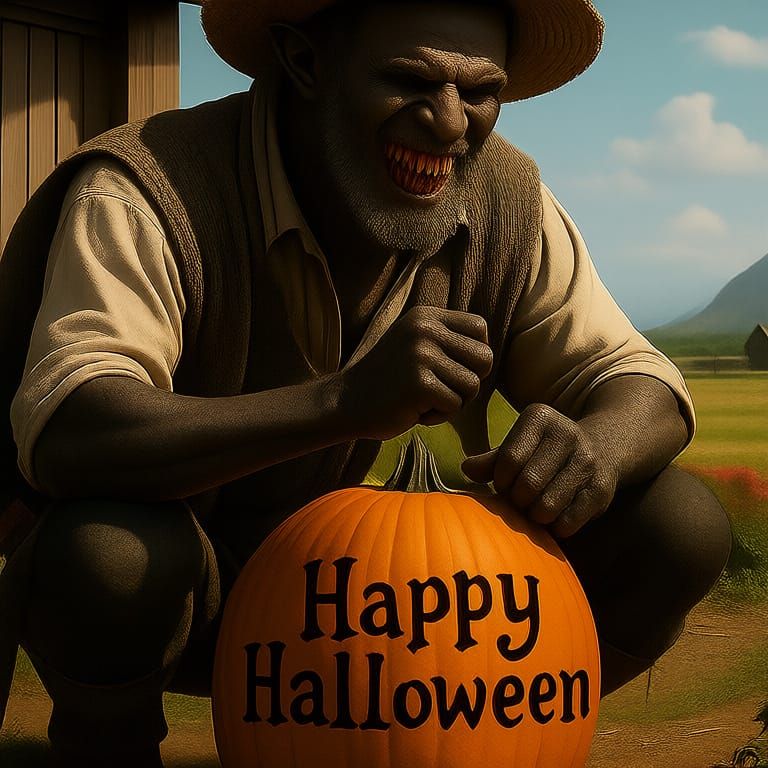 Peaceful Orc Farmer Tending Autumn Crops in Middle-earth