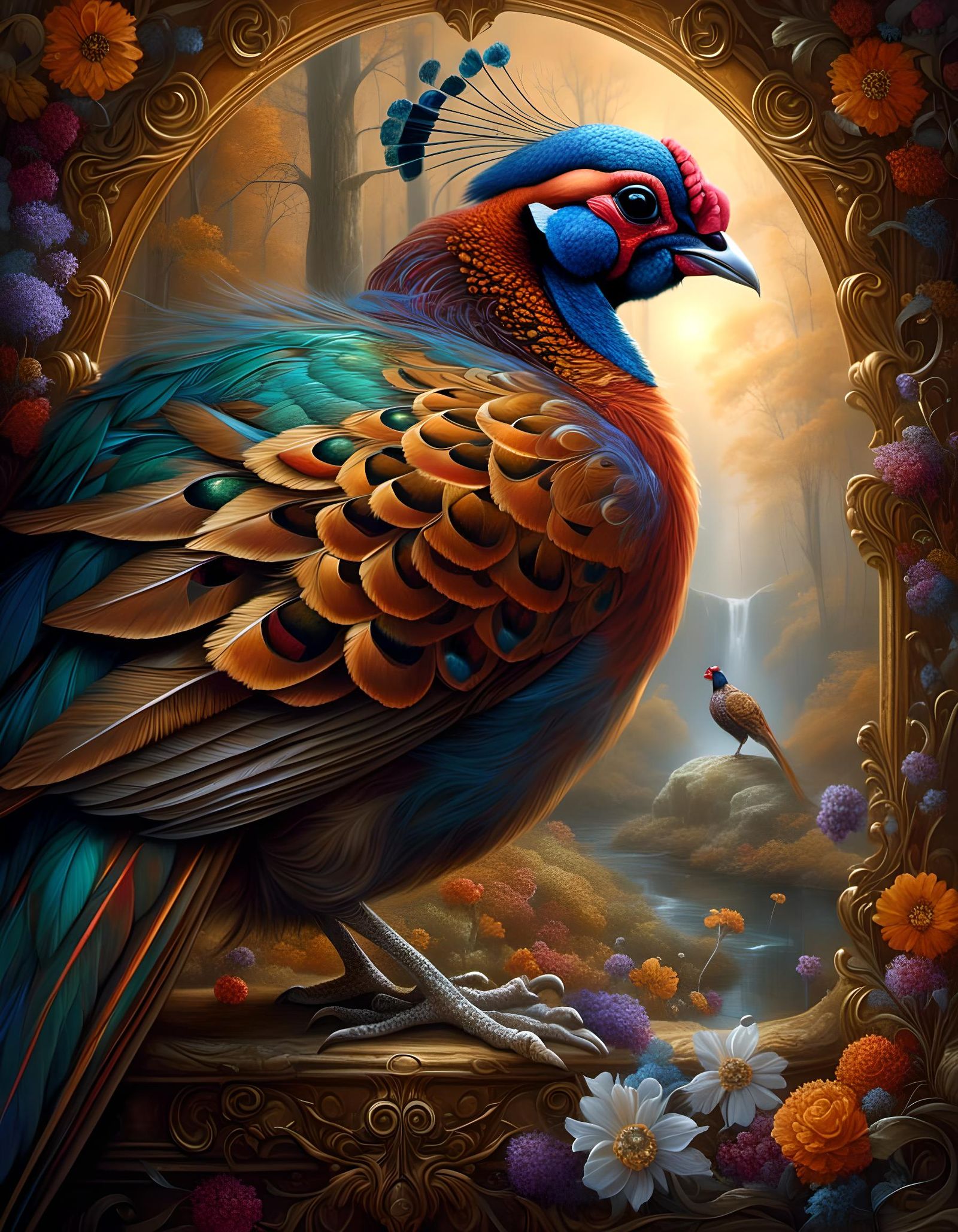 Mystical Pheasant Oracle Vision in Oil Painting Style