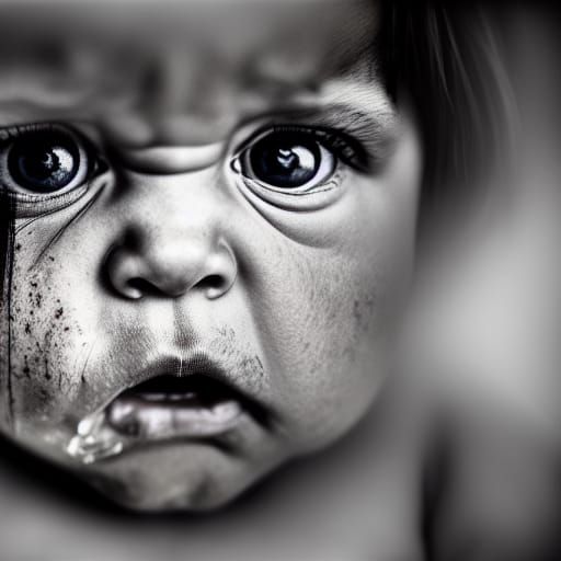 Dramatic Close-Up Portrait of an Angry Baby