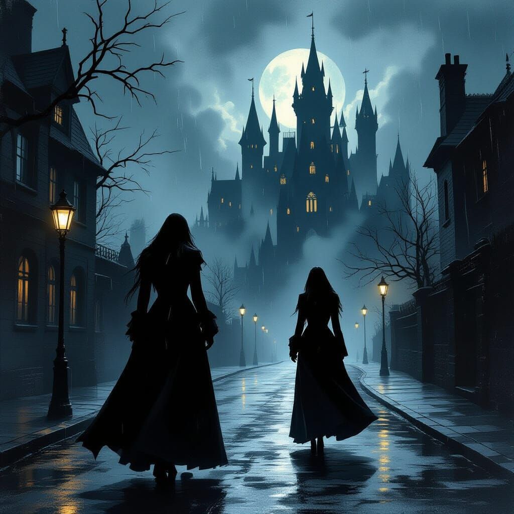 Gothic Lady Walking to Castle in Frazetta Style