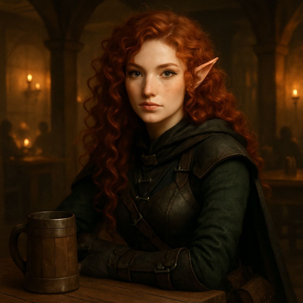 Half-Elven Rogue in Tavern with Red Hair