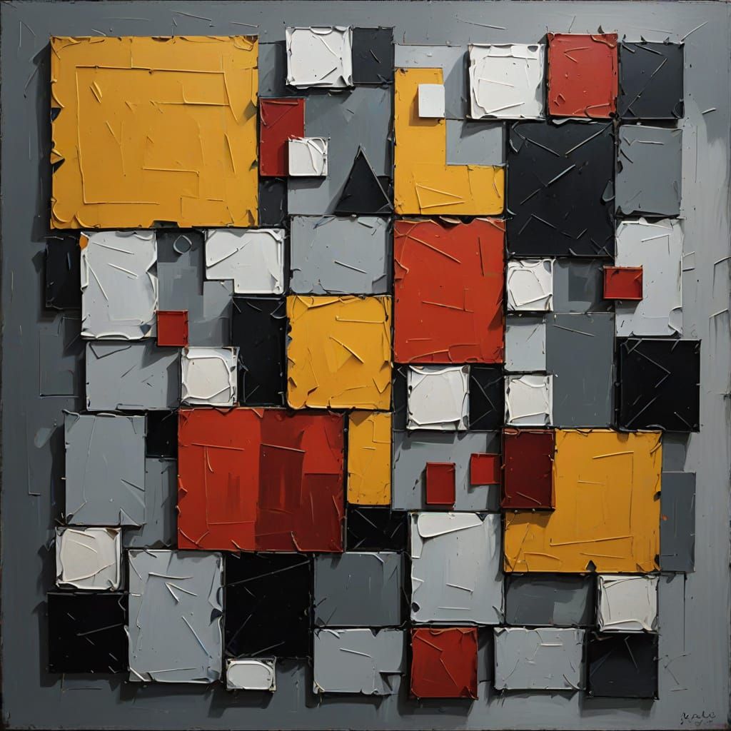 Vibrant Cubist Masterpiece with Geometric Forms and Bold Bru...