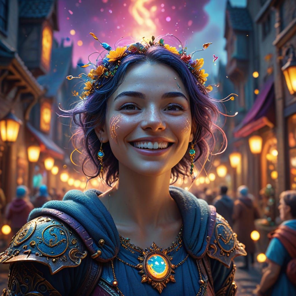 Whimsical Fantasy Character Celebrating World Smile Day